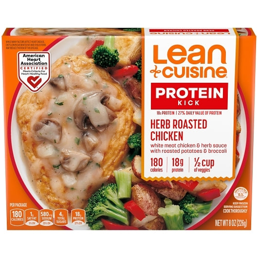 Lean Cuisine Herb Roasted Chicken – A savory microwavable meal featuring tender herb-roasted chicken, vegetables, and a side of potatoes. Perfect for a GLP-1 diet, this meal is portion-controlled, high in protein, and moderate in carbs, supporting weight management, blood sugar stability, and satiety. A convenient and balanced option for a quick, healthy lunch or dinner.