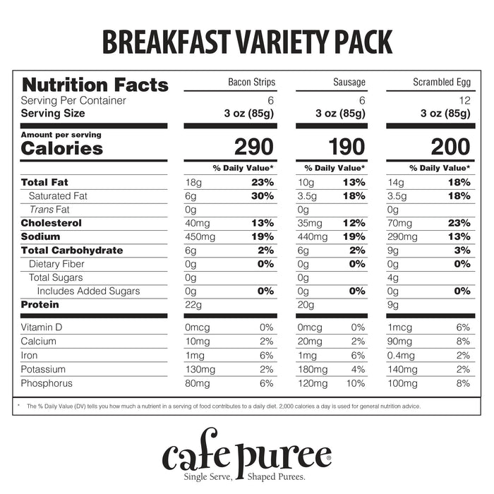 Café Puree®  Breakfast Variety Pack 3 oz. (24 Count) nutrition