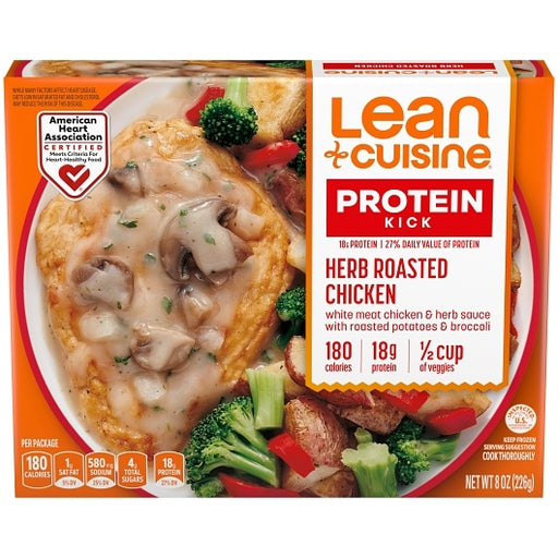 Lean Cuisine Herb Roasted Chicken – A savory microwavable meal featuring tender herb-roasted chicken, vegetables, and a side of potatoes. Perfect for a GLP-1 diet, this meal is portion-controlled, high in protein, and moderate in carbs, supporting weight management, blood sugar stability, and satiety. A convenient and balanced option for a quick, healthy lunch or dinner.