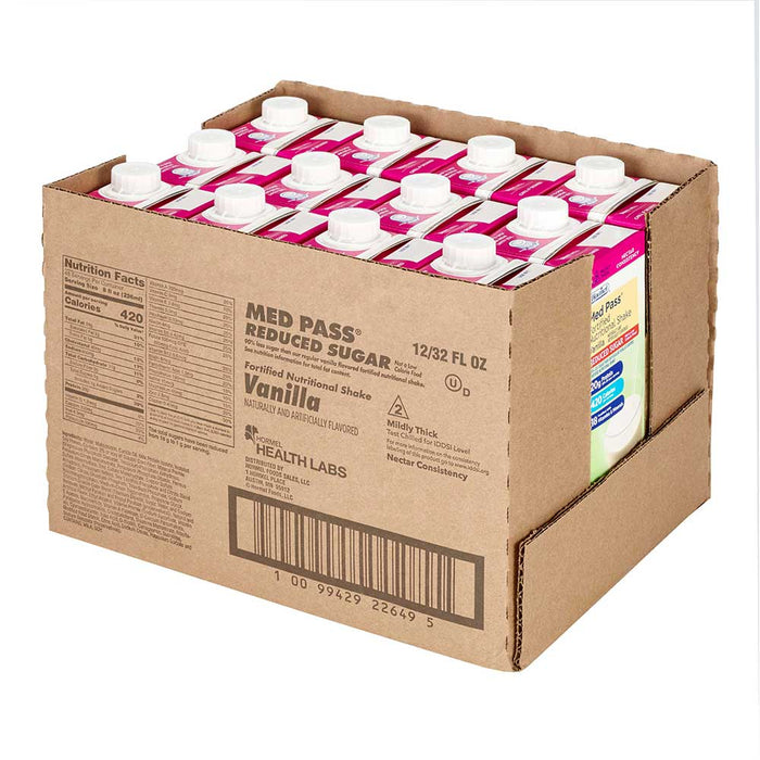 Med Pass 2.0 Balanced Fortified Nutritional Shake, Vanilla No Sugar Added, 32 oz. (12 Count) case