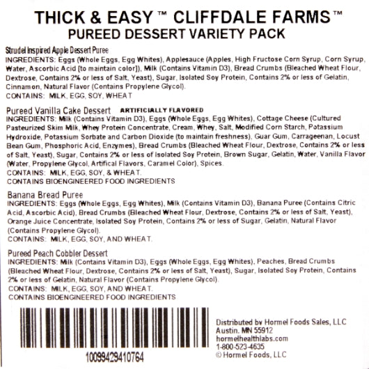 Thick & Easy Cliffdale Farms Dessert Puree Variety Pack, 3oz. (24 Count) ingredients