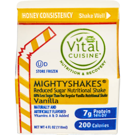 Hormel Vital Cuisine Mighty Shake Reduced Sugar Honey Consistency Vanilla Fortified Shakes, 4 fl. oz. Carton (Pack of 50) box