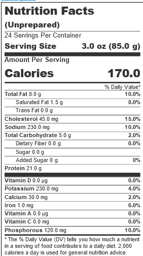 Café Puree®  Roast Turkey, 3 oz. (24 Count) nutrition