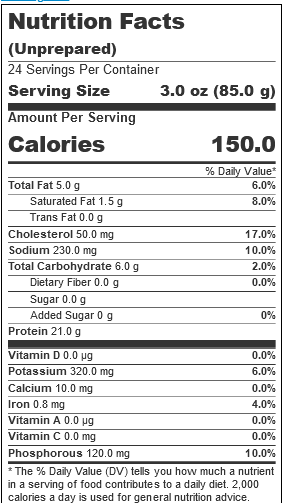 Café Puree®  Chicken Breast, 3 oz. (24 Count) nutrition