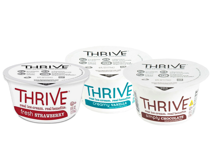 Thrive Ice Cream - Chocolate, Strawberry & Vanilla Variety Pack - 6 oz Cups (24 count)