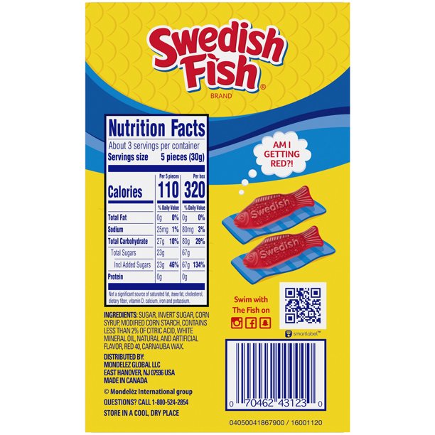 Cadbury Adams, Swedish Fish, Soft and Chewy Candy, Red, 3.1 oz. Theater Box (1 Count) back