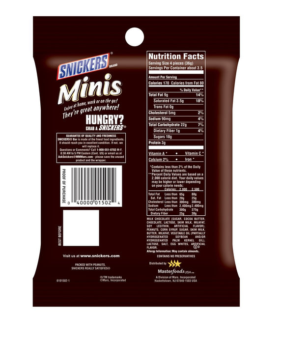 Mini Snickers Label Snickers, Mini's, 4.4 oz. Bags (1 Count) — Home Health Nutrition