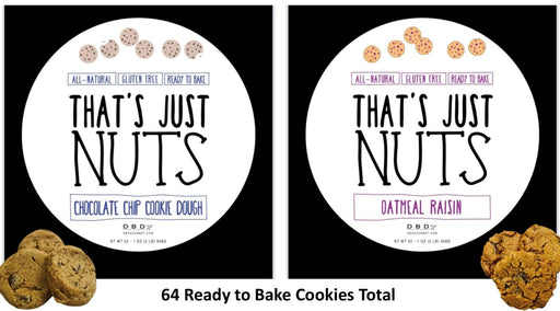 That's Just Nuts, Chocolate Chip and Oatmeal Raisin Gluten Free Cookie Dough, 2.15 lb. Box, 2-Pack (Frozen)
