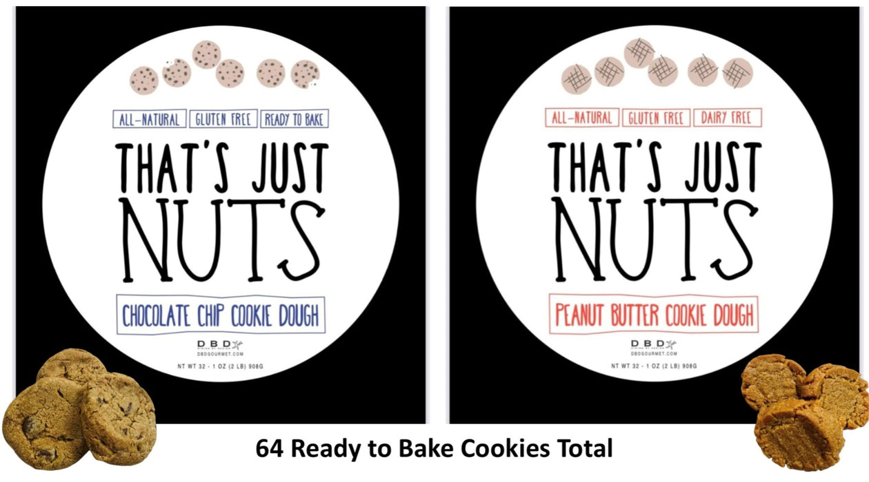 That's Just Nuts, Chocolate Chip and Peanut Butter Gluten Free Cookie Dough, 2.15 lb. Box, 2-Pack (Frozen)
