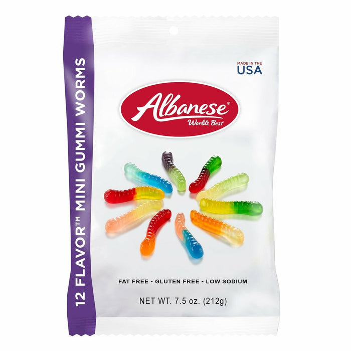 Albanese, 12 Flavor Mini Gummi Worms, 7.5 oz. Peg Bag (1 Count)