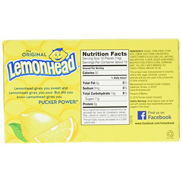 Lemonhead, Lemon Candy 5.0 oz. theater box (1 count) back